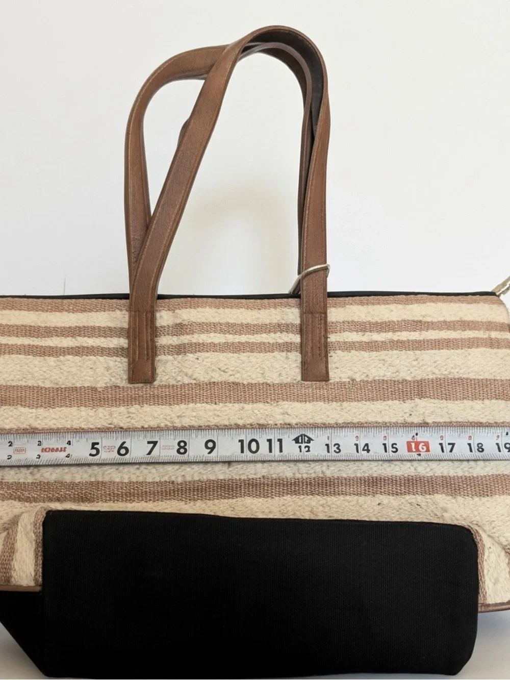 Cream and Tan Striped Tote with Burgundy Back